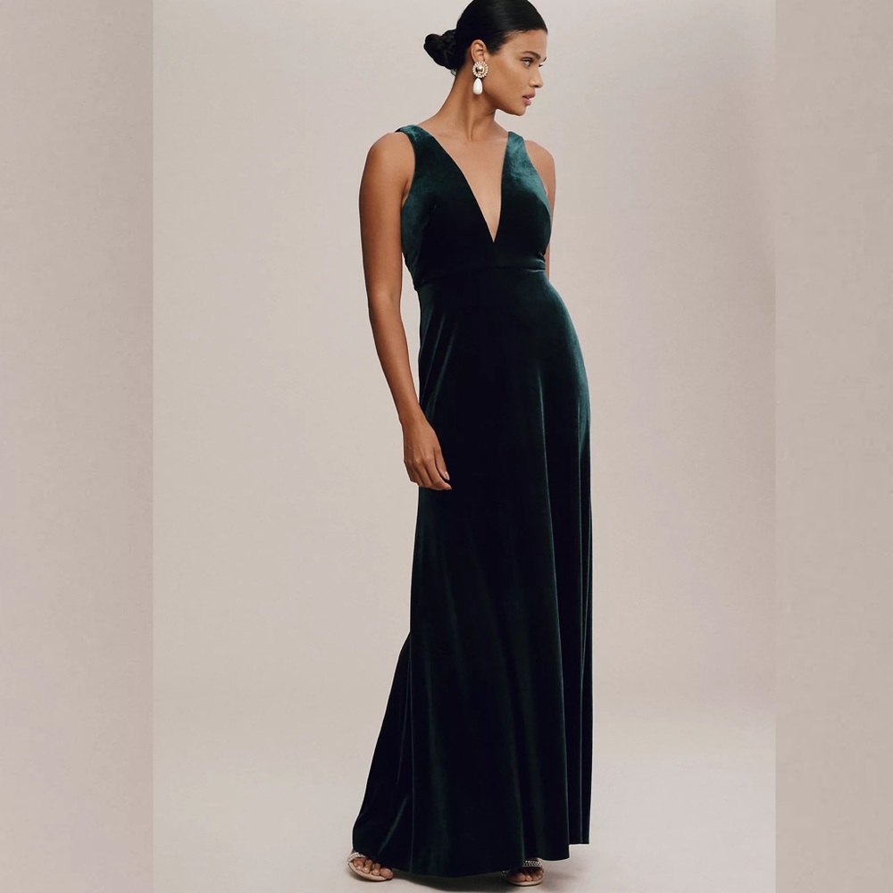 BHLDN Jenny Yoo Logan Deep-V Velvet Column Gown